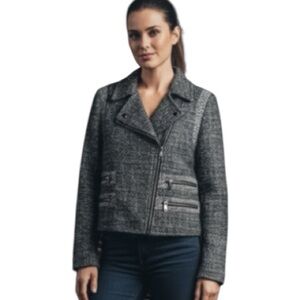 Banana Republic Jacket,Moto Jacket, Tweed, Asymmetrical, Sz 6,Bikercore, Rocker